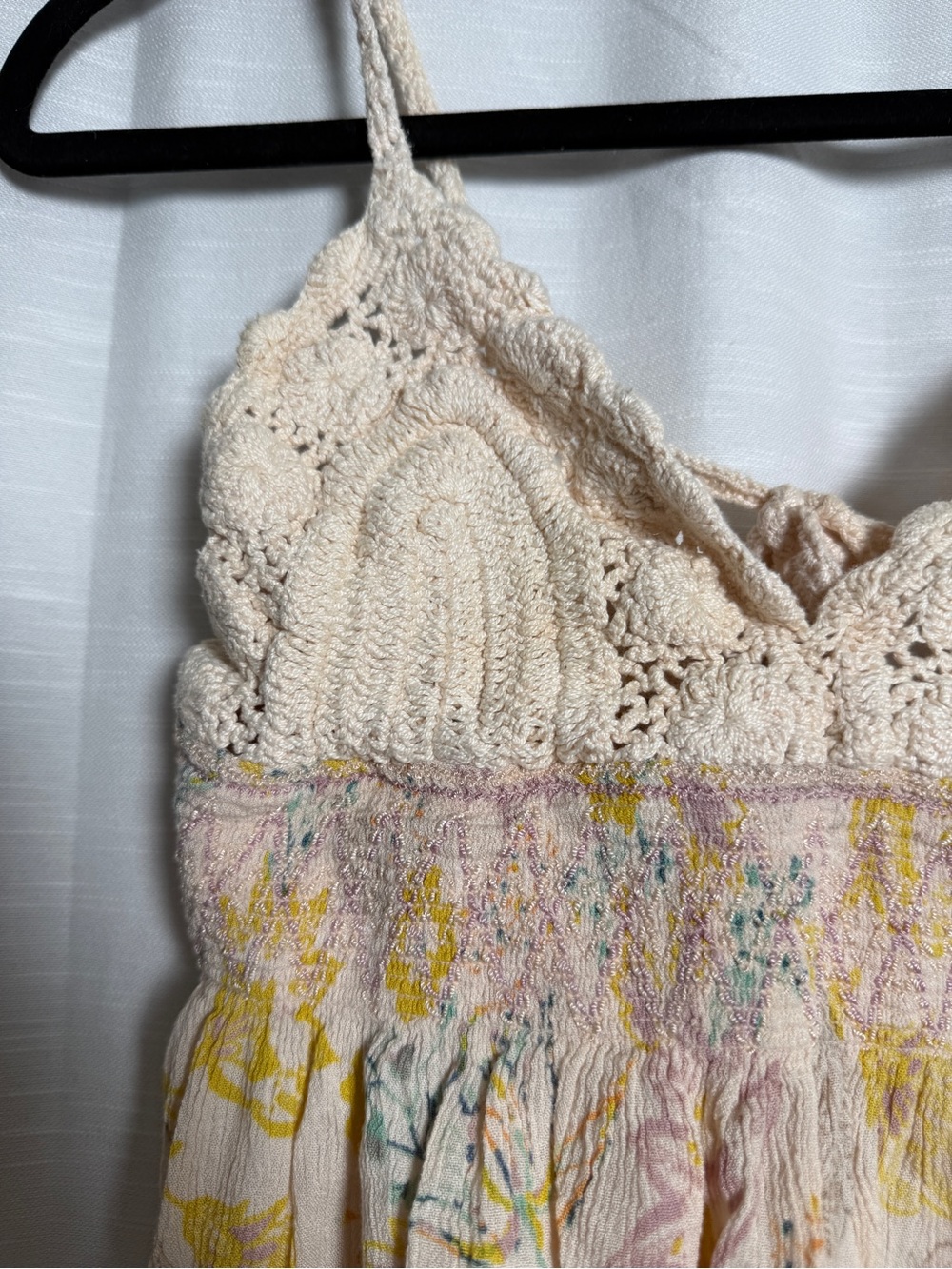 Free People Ivory Crochet Floral Babydoll Cami Top | Size Large - Picture 7 of 13